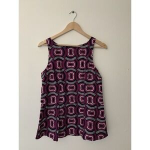 Club Monaco 100% Cotton Peplum Top Geometric Print M Sleeveless Boat Neck 90s